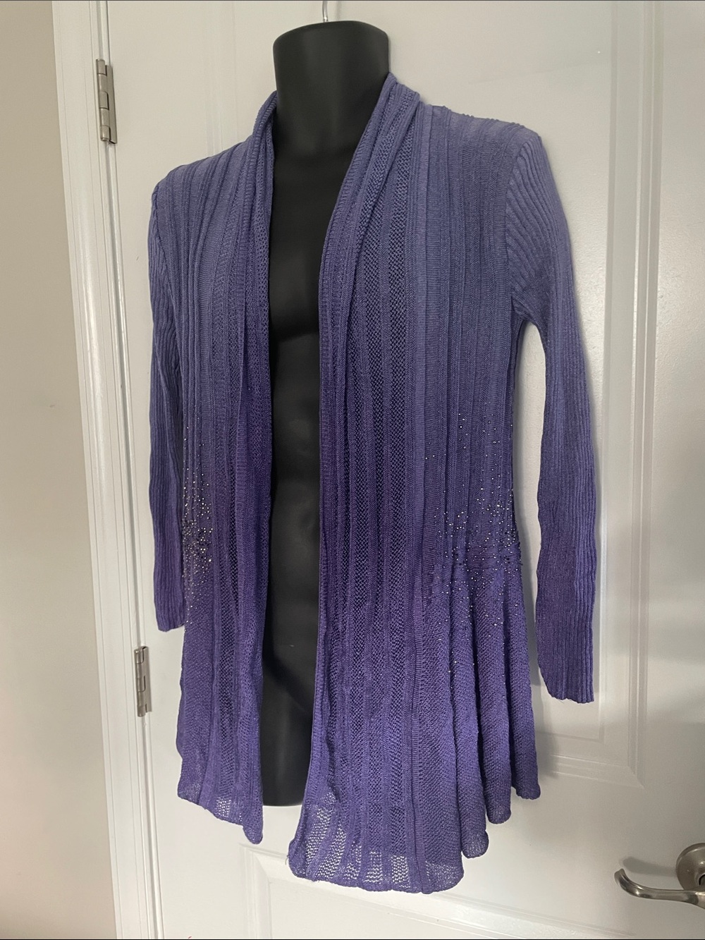 Purple ombre Open-Front Ribbed Cardigan Sweater - Lightweight
